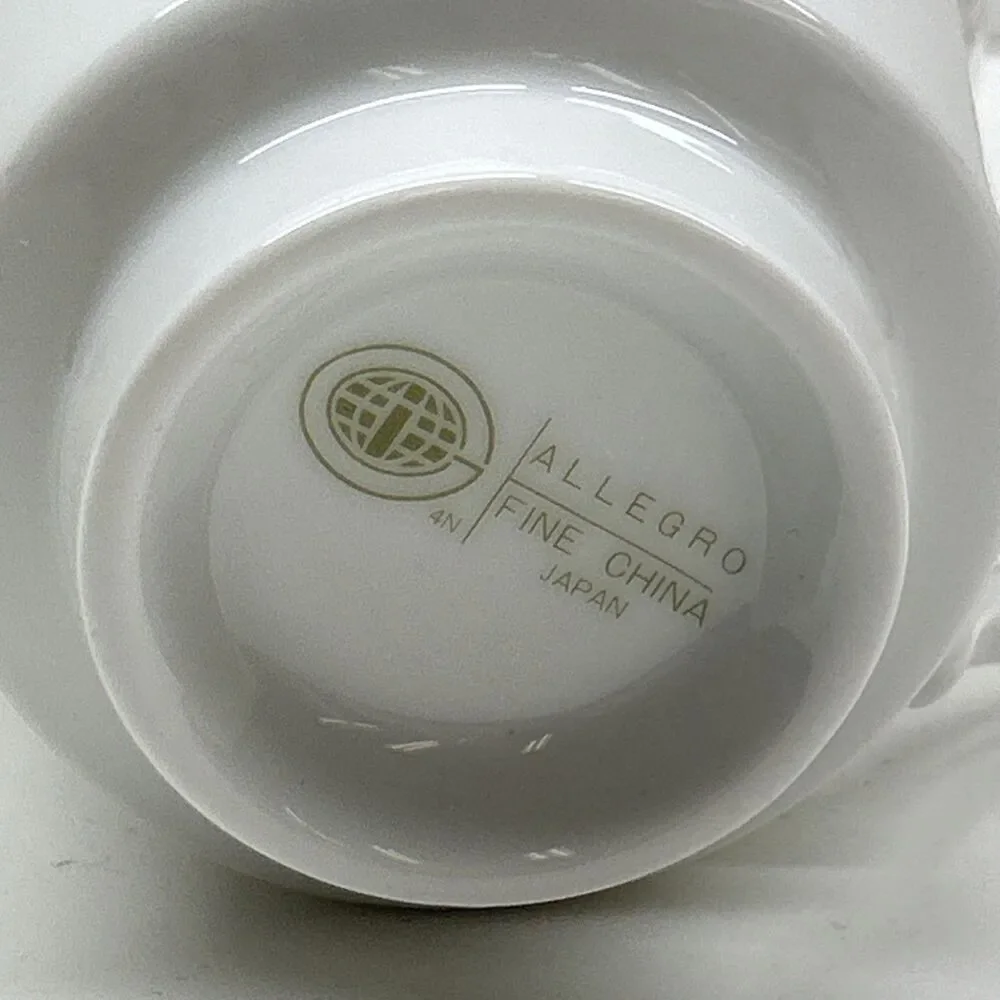 LOT OF 12 - Allegro Fine China Of Japan Green‎ White Gold Trim Tea Cups